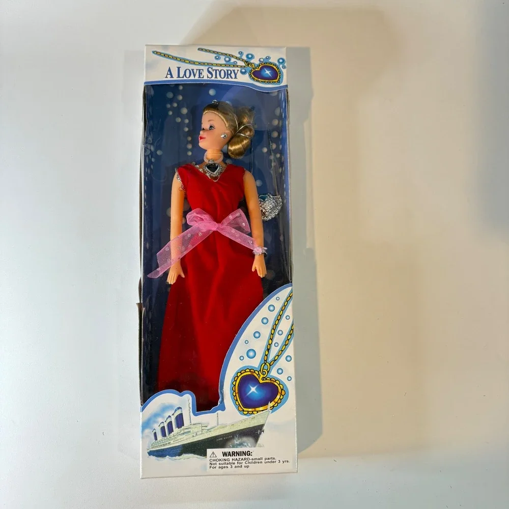 A Love Story Titanic Inspired Fashion Doll Red Gown Heart Necklace Fat Cat Toys